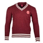 SU V-Neck Striped Knit Maroon